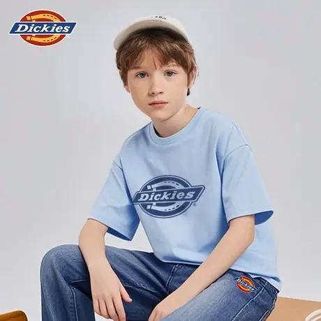 Dickies童装男童短袖t恤夏季儿童蓝色纯棉半袖女孩美式潮牌衣服A商品大图