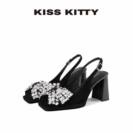 KISSKITTY法式绒面水钻玛丽珍凉鞋女新款时装凉鞋夏季粗跟通勤鞋商品大图