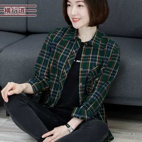 2023冬装新款方格子长袖衬衫全棉衬衣纯棉外套休闲宽松女装上衣商品大图