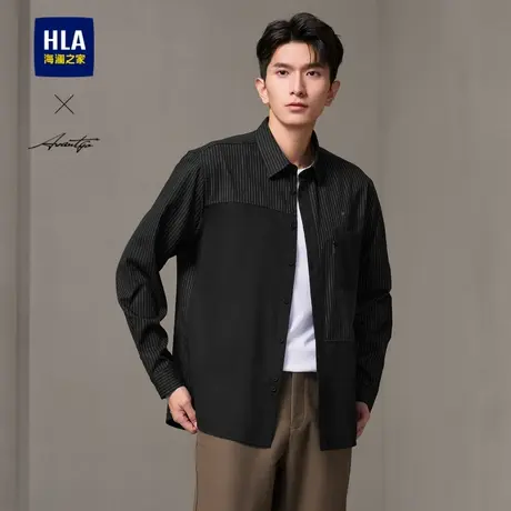 HLA/海澜之家轻商务时尚系列长袖衬衫2024秋季新款条纹个性上衣男图片