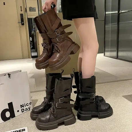 厚底增高马丁靴女2025新款秋季英伦风复古短靴小个子百搭机车靴子商品大图