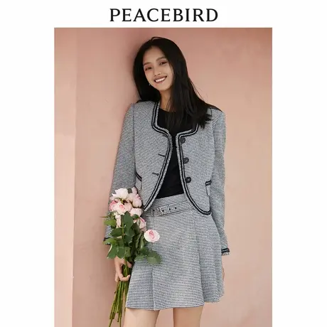 【商场同款】太平鸟女装2023年秋季新款小香风毛边外套A1BBD3501商品大图