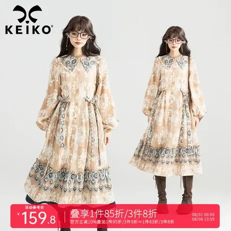 KEIKO 法式宫廷复古碎花娃娃连衣裙秋日波西米亚度假风佩斯利长裙商品大图