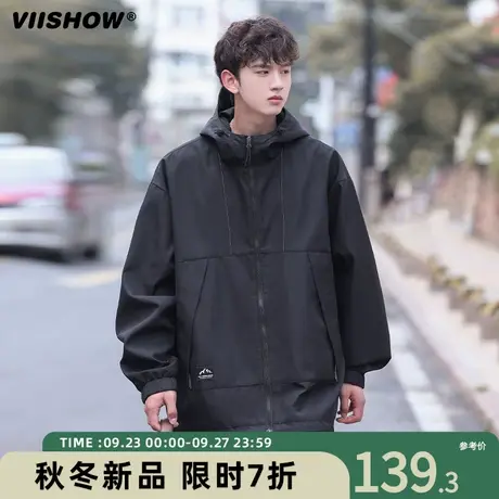 VIISHOW冲锋夹克男士2023春秋款潮牌工装夹克男连帽户外防风上衣商品大图