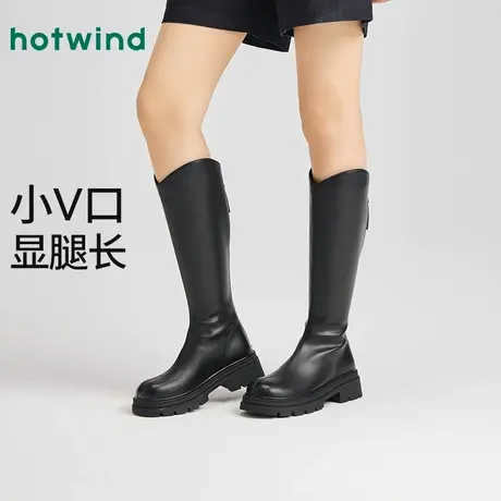 热风黑色长筒靴女2025年冬季新款厚底增高骑士靴显瘦时装靴子女鞋图片