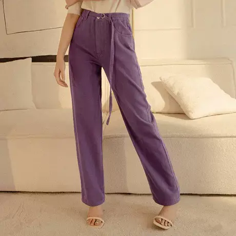 桔熊春秋季休闲纯色长裤子女装简约高腰宽松落地直筒裤大码BA6969图片