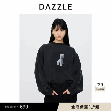 【DAZZLE X 惠唯联名系列】地素奥莱 卫衣秋女装做旧印花上衣商品大图