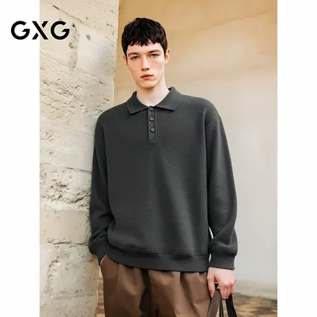 25冬季新品 GXG男装翻领纯色线衫男休闲百搭通勤内搭针织衫毛衣图片