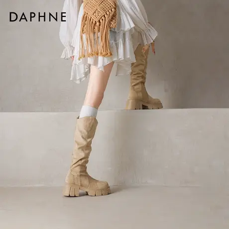 达芙妮瘦瘦靴2025年秋冬新款百搭显瘦长靴绒面长筒靴高筒靴骑士靴图片