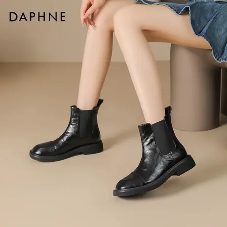 达芙妮黑色短靴女2025新款秋冬加绒瘦瘦靴厚底马丁靴切尔西靴子女商品大图