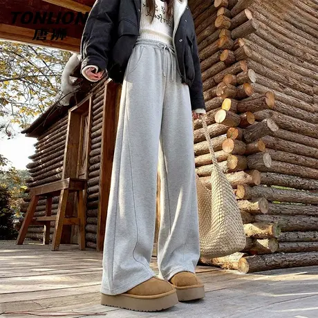 唐狮官方灰色运动裤女款2026新款女士高腰显瘦直筒休闲阔腿裤子VB图片