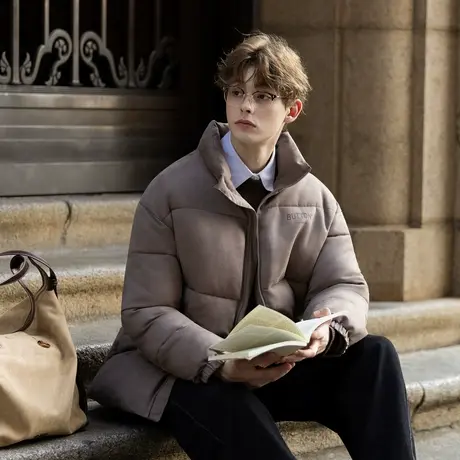 唐狮冬季短款棉衣男时尚设计感慵懒风美式复古字母立领厚外套TUTA图片