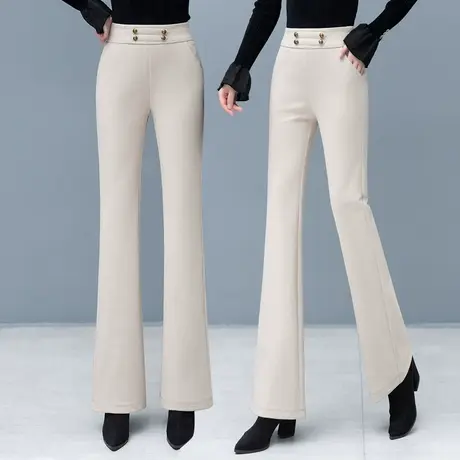 加厚毛呢微喇裤女2023秋冬季新款气质垂坠感休闲裤高腰显瘦喇叭裤图片