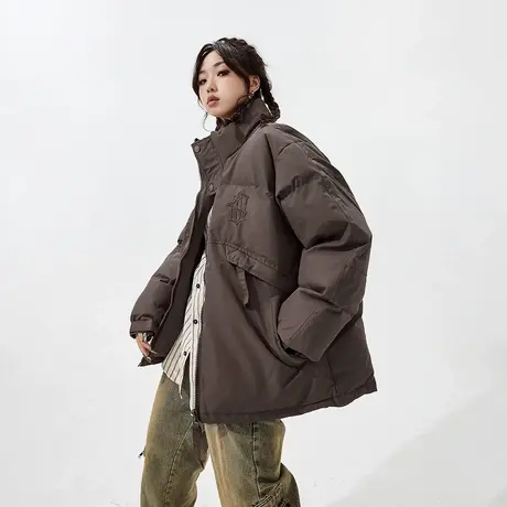 美式复古立领棉服女2023新款棉袄冬季加厚外套潮牌宽松面包服棉衣商品大图
