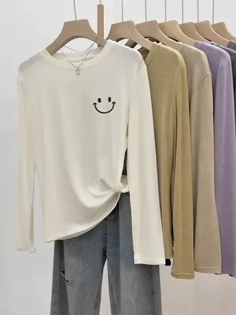 白色内搭打底衫女2023新款秋冬季加绒小个子高端大牌长袖t恤上衣图片