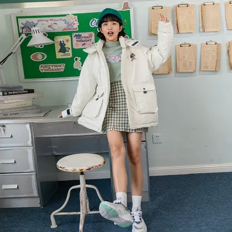 尔给日系棉衣外套冬季加厚工装棉服女韩版宽松学生潮袄图片