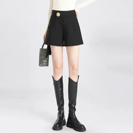 2023秋冬季新款时尚短裤气质显瘦阔腿裤高腰休闲裤黑色百搭裤子女商品大图