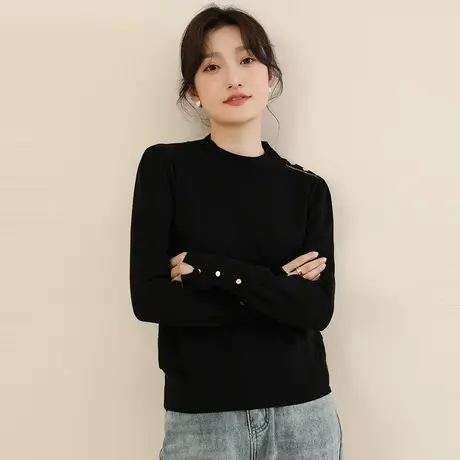 新品8.5折】半高领设计感套头毛衣女显瘦打底衫上衣厚商品大图