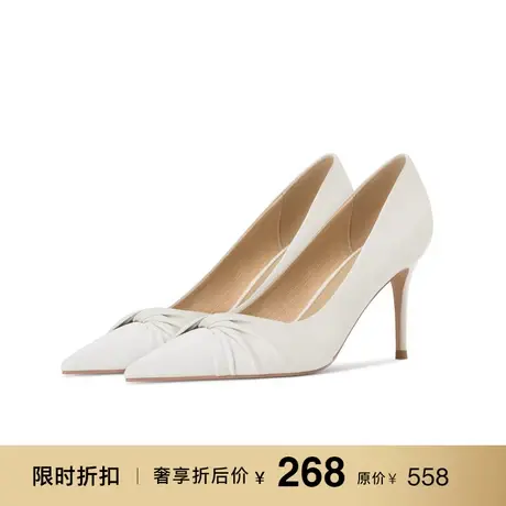 熙漫2023新款简约设计感优雅细高跟鞋女白色职业通勤气质百搭单鞋商品大图