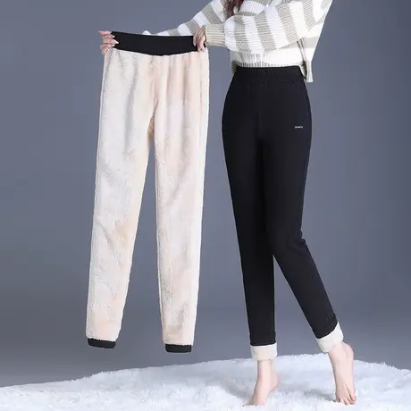 黑色加绒裤小脚裤女冬季2023新款高腰修身长裤铅笔裤保暖休闲裤子商品大图