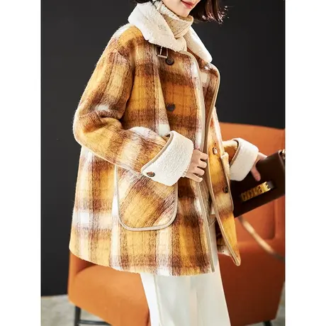 宝诗黎【新品价328元】翻领格子夹棉毛呢外套CCH3005图片