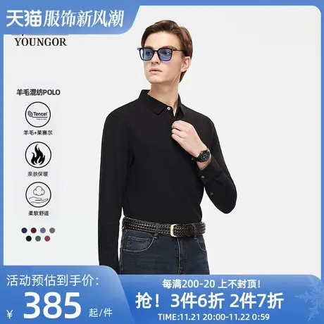 【羊毛+莱赛尔】雅戈尔秋季男士长袖T恤翻领纯色打底polo衫商品大图