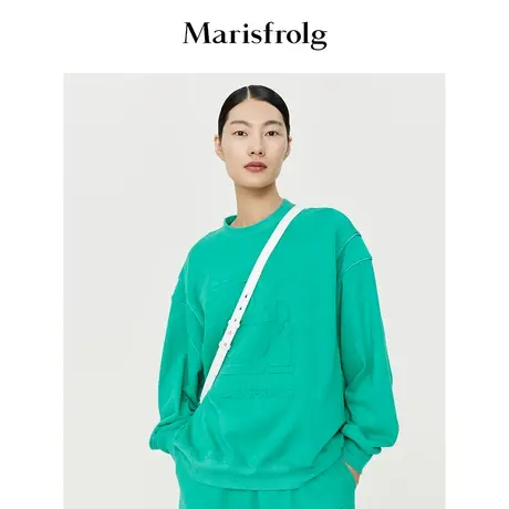 【3D浮雕印花】玛丝菲尔冬季松石绿浮雕绣量感廓形卫衣女商品大图