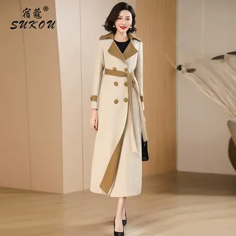 英伦风外套女2024年秋冬新款休闲气质风衣中长款洋气撞色拼接女装商品大图