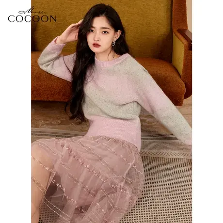 missCOCOON马海毛宽松毛衣女2023新款春季时尚渐变设计针织衫上衣商品大图