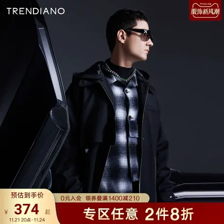 TRENDIANO官方潮牌秋冬男装简约时尚口袋拉链按扣连帽夹克外套男商品大图