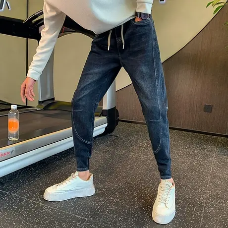 2022新款春装新款牛仔裤潮牌束脚修身裤子痞帅潮流秋季小脚裤男裤商品大图