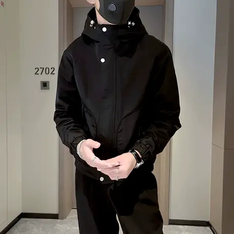 纯色连帽工装冲锋衣外套男秋季潮牌ins户外骑行防风运动休闲夹克商品大图