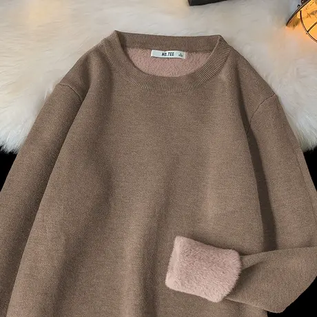 一体绒毛衣男秋冬季针织衫潮流纯色内搭打底衫加绒保暖毛衫毛线衣商品大图