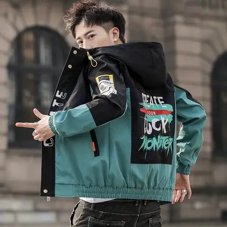 2025新款男士加厚工装夹克春秋季青少年学生外套韩版潮流连帽上衣商品大图