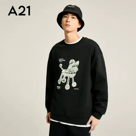 【重磅卫衣】A21男装2023秋季新款圆领长袖上衣宽松外套男士衣服商品大图