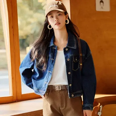 时尚气质牛仔外套2023年秋季新款女士简约宽松显瘦通勤百搭上衣商品大图