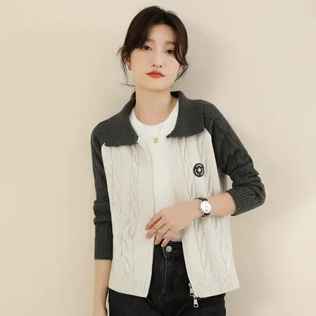 韩潮袭人洋气POLO领开衫毛衣外套女2023冬新款厚时尚休闲上衣加厚图片