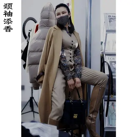颈袖添香2023春秋新款时尚气质大衣羊毛女士大衣外套中长款商品大图