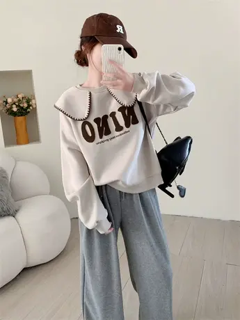 日系甜美娃娃领卫衣女2023秋季新款宽松减龄设计感长袖学院风上衣商品大图