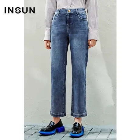 INSUN恩裳奥莱2023春季棉质竹节微弹直筒牛仔裤商品大图