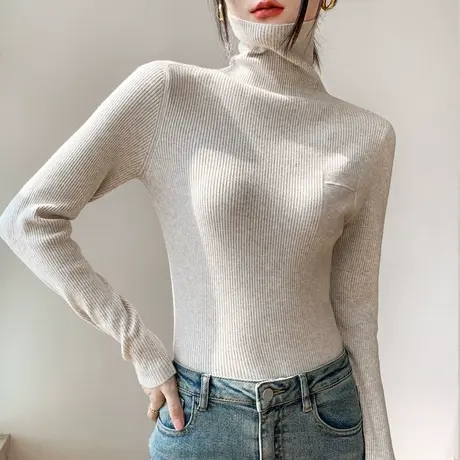 纯色高领修身针织打底衫女装2023早春新款巨保暖配大衣的内搭上衣商品大图