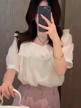 衬衫女法式设计感方领纯色系穿搭2023夏季新款百搭衬衣女新款洋气商品大图