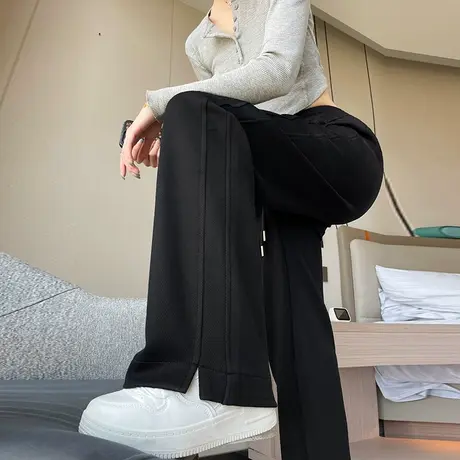 黑色窄版阔腿裤女春秋新款高腰垂感梨形身材显瘦直筒休闲拖地裤子商品大图