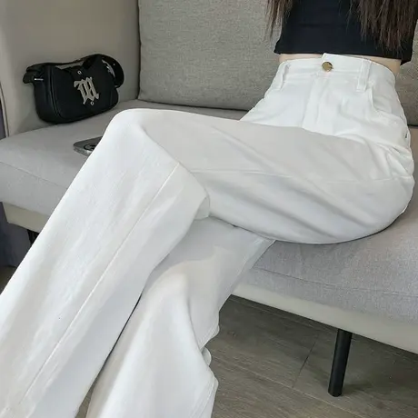 白色直筒牛仔裤女2023秋季新款高腰显瘦宽松小个子九分法棍烟管裤商品大图