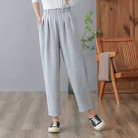 dza 高腰显瘦灰色运动卫裤女士春秋外穿九分裤休闲百搭宽松哈伦裤图片