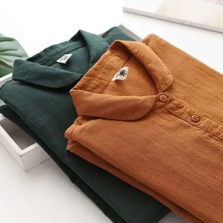 日系文艺小清新双层棉纱纯色亲肤长袖衬衣女全棉显瘦百搭打底衬衫图片