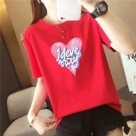 涂鸦爱心短袖T恤女ins欧美宽松纯棉情侣半截袖国潮牌嘻哈炸街上衣商品大图
