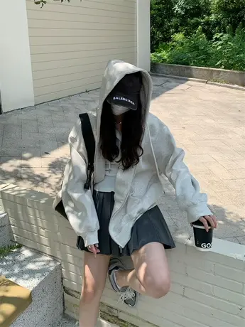 韩版慵懒风随性学院休闲挺阔百搭宽松遮肉oversize连帽卫衣女春秋商品大图