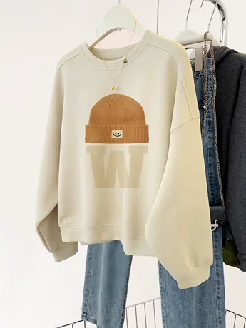 套头卫衣女hiphop潮牌加绒国风秋冬上衣ins大码宽松美式卡通外套商品大图