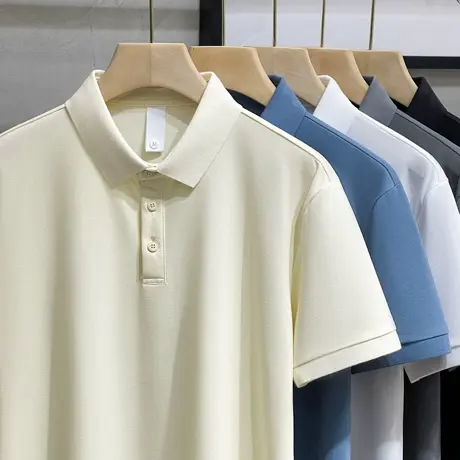 冰丝棉POLO衫男短袖T恤2023夏季潮牌纯色翻领透气网眼半袖男上衣商品大图